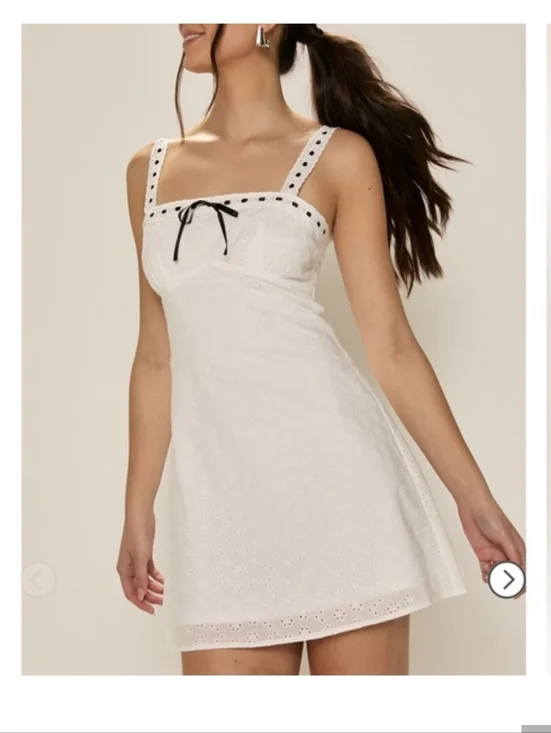 NWT Francescas White Eyelet Mini Dress with Black Bow - Picture 1 of 9
